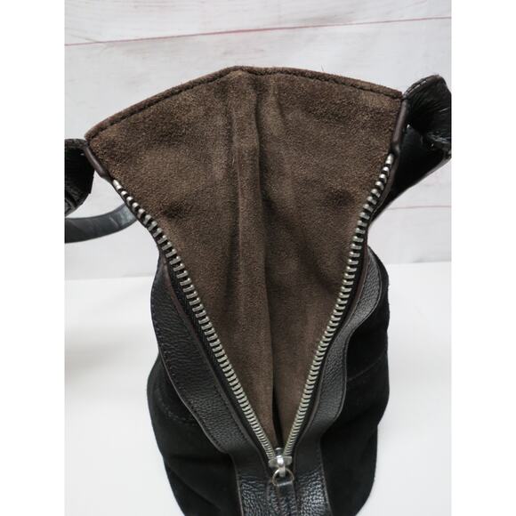 Tignanello Leather Suede Black Shoulder Bag w/ Side Zipper Expansion Expandable - Picture 8 of 11